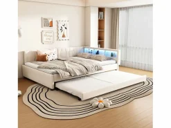 Hauss Spole Sofá cama adulto 140x200cm lino con cama nido 90x190cm, LED y USB, somier de láminas, sin colchón Beige Sale