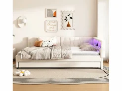 Hauss Spole Sofá cama adulto 140x200cm lino con cama nido 90x190cm, LED y USB, somier de láminas, sin colchón Beige Sale