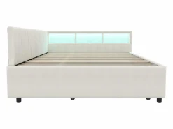 Hauss Spole Sofá cama adulto 140x200cm lino con cama nido 90x190cm, LED y USB, somier de láminas, sin colchón Beige Sale