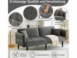 Merax Sofá cama ajustable 2 en 1 - 176 x 78 x 76 cm - 2 plazas - con reposabrazos abatibles - Terciopelo - Gris