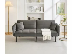 Merax Sofá cama ajustable 2 en 1 - 176 x 78 x 76 cm - 2 plazas - con reposabrazos abatibles - Terciopelo - Gris