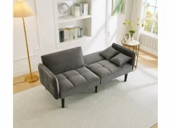 Merax Sofá cama ajustable 2 en 1 - 176 x 78 x 76 cm - 2 plazas - con reposabrazos abatibles - Terciopelo - Gris