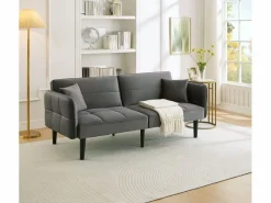 Merax Sofá cama ajustable 2 en 1 - 176 x 78 x 76 cm - 2 plazas - con reposabrazos abatibles - Terciopelo - Gris