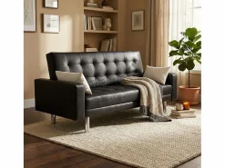 Modus Sofa Sofás De Piel Sintética|Sofá cama biplaza de cuero artificial con reposabrazos y cojines Agata Pronto Letto -