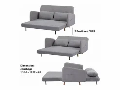 SENHO Sofá cama BZ de 2 plazas en terciopelo acanalado para huéspedes - ARI Gris New