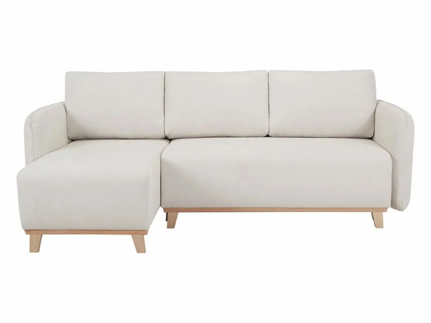 Miliboo Sofá cama chaise longue reversible 3-4 plazas de tejido efecto aterciopelado texturizado y madera clara ROMANE Beige Clearance