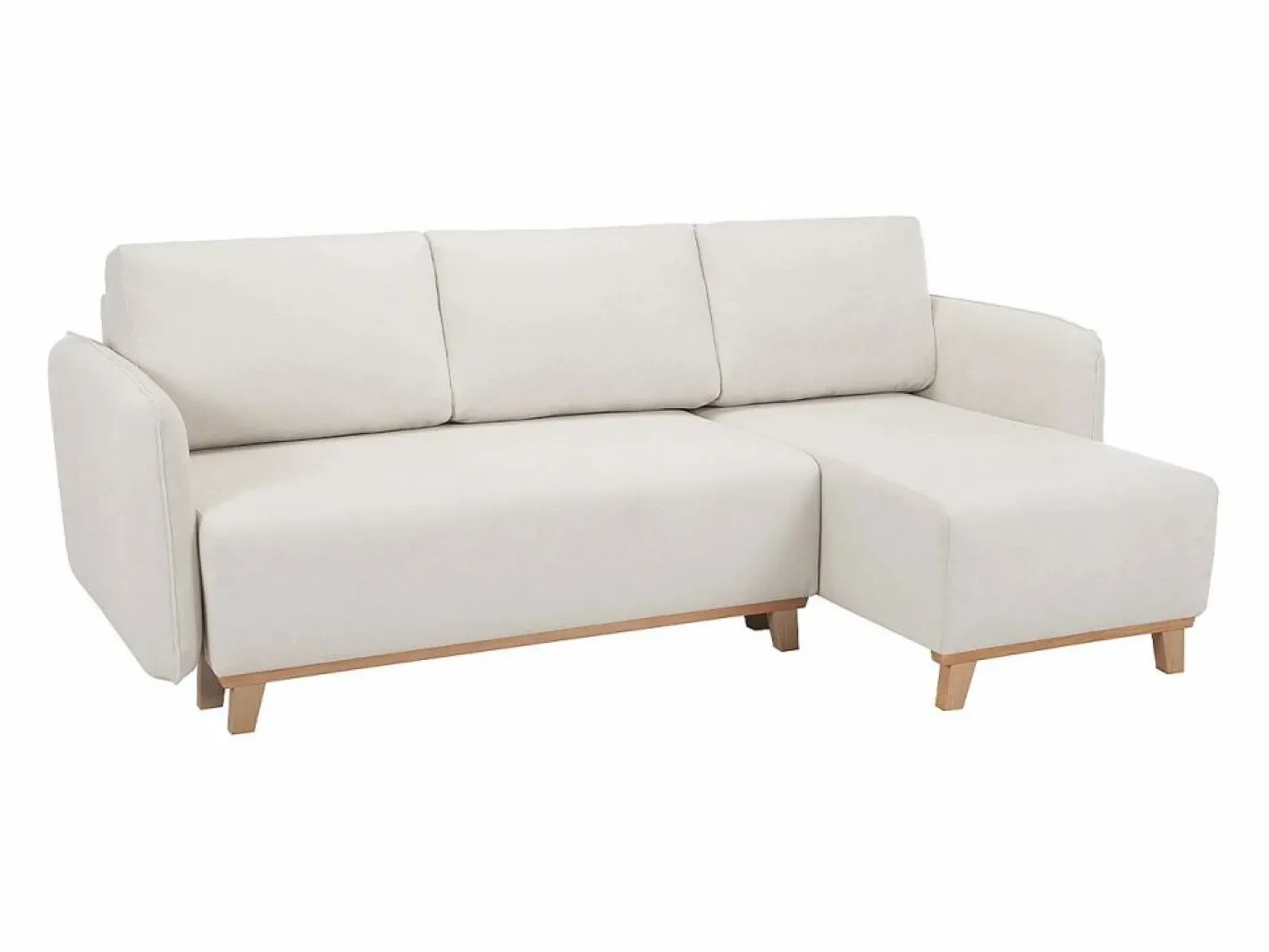 Miliboo Sofá cama chaise longue reversible 3-4 plazas de tejido efecto aterciopelado texturizado y madera clara ROMANE Beige Clearance