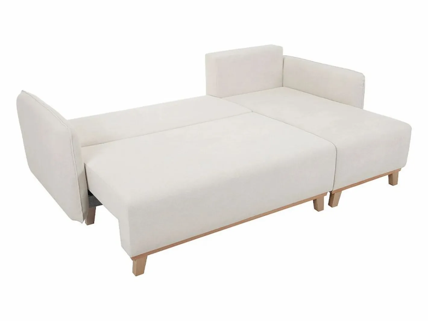 Miliboo Sofá cama chaise longue reversible 3-4 plazas de tejido efecto aterciopelado texturizado y madera clara ROMANE Beige Clearance