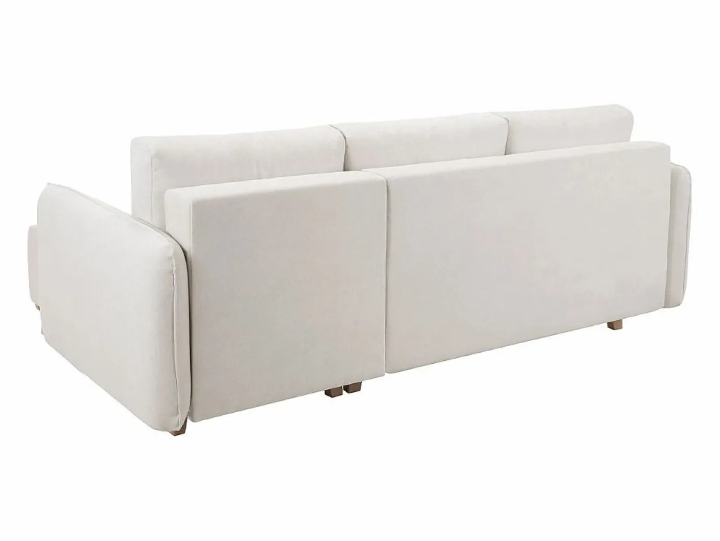 Miliboo Sofá cama chaise longue reversible 3-4 plazas de tejido efecto aterciopelado texturizado y madera clara ROMANE Beige Clearance