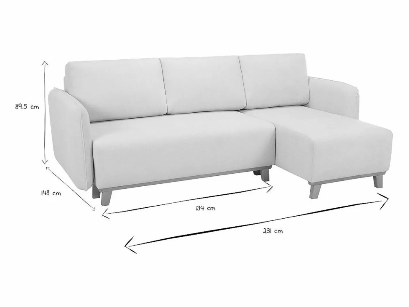 Miliboo Sofá cama chaise longue reversible 3-4 plazas de tejido efecto aterciopelado texturizado y madera clara ROMANE Beige Clearance