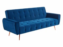 Sofá cama clic-clac de 3 plazas de terciopelo azul POLANI^Vente-unique Hot