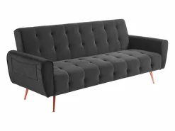 Vente-unique Sofá De Terciopelo|Sofá - 3 Plazas|Sofá cama clic-clac de 3 plazas de terciopelo gris POLANI