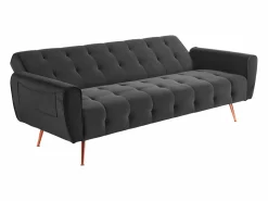 Vente-unique Sofá De Terciopelo|Sofá - 3 Plazas|Sofá cama clic-clac de 3 plazas de terciopelo gris POLANI