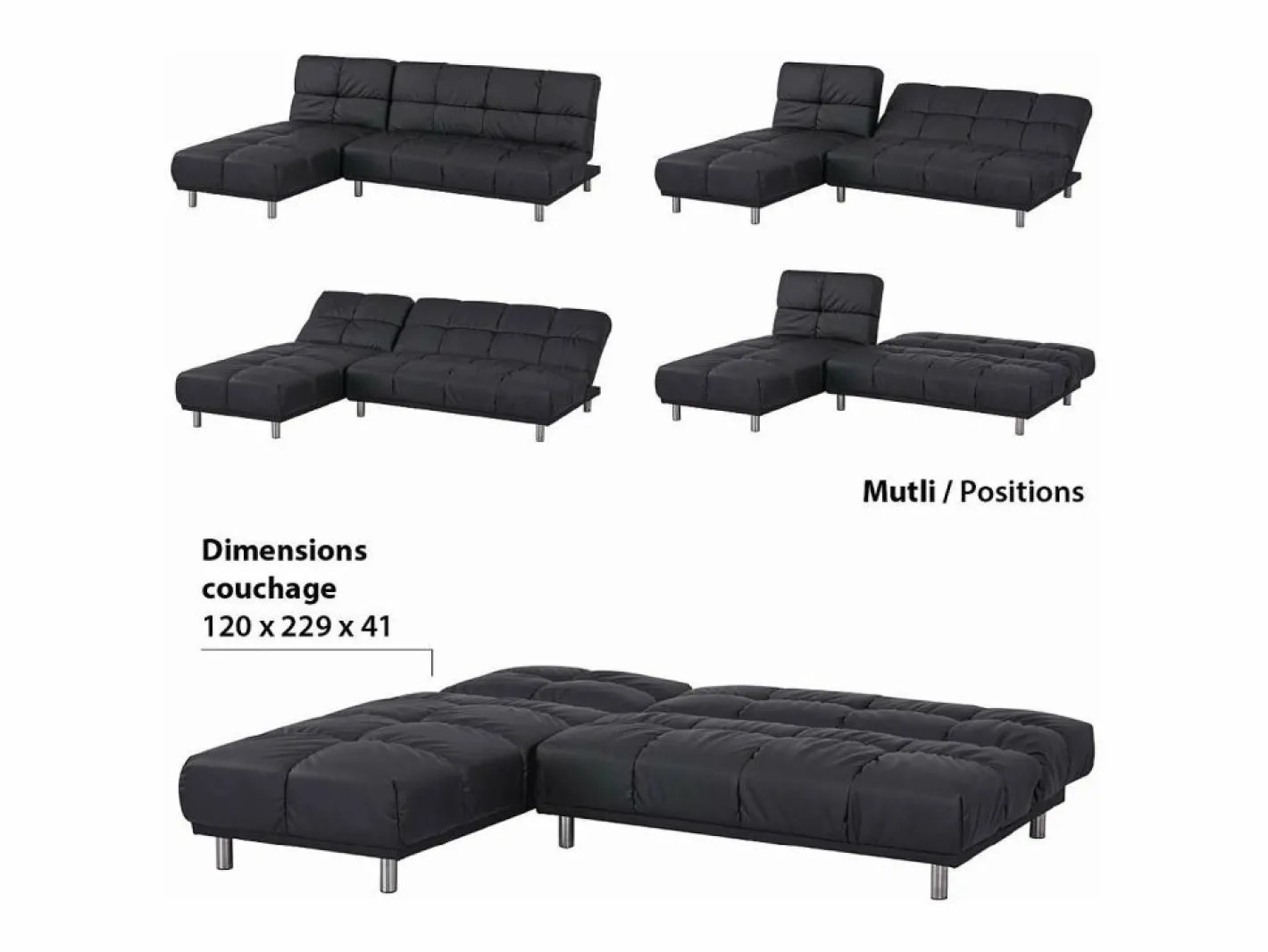 Sofá cama clic-clac de 2 plazas con chaise longue reversible en PU - MELLOW^SENHO