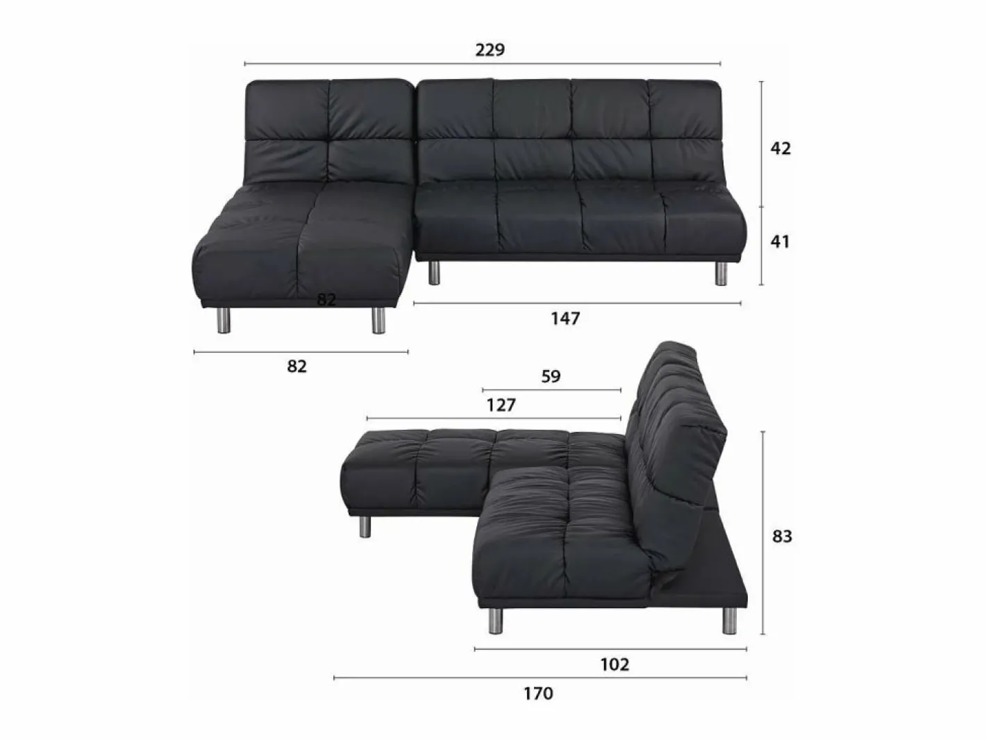 Sofá cama clic-clac de 2 plazas con chaise longue reversible en PU - MELLOW^SENHO