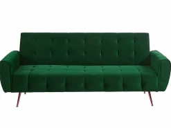 Vente-unique Sofá De Terciopelo|Sofá - 3 Plazas|Sofá cama clic-clac de 3 plazas de terciopelo verde POLANI