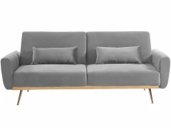 Vente-unique Sofá Escandinavo|Sofá Cama|Sofá cama clic-clac de 3 plazas de terciopelo gris LAUNEI