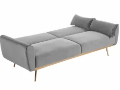Vente-unique Sofá Escandinavo|Sofá Cama|Sofá cama clic-clac de 3 plazas de terciopelo gris LAUNEI