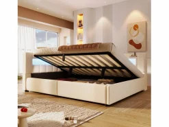 Sofá cama con almacenamiento 140 x 200 cm - con puerto USB Type-C - con iluminación LED - ​ (colchón no incluido)^ModernLuxe Best