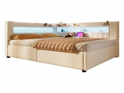 Sofá cama con almacenamiento 140 x 200 cm - con puerto USB Type-C - con iluminación LED - ​ (colchón no incluido)^ModernLuxe Best
