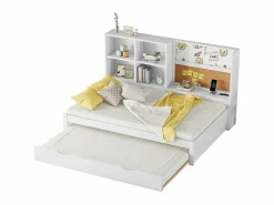 ModernLuxe Sofá cama con cama nido - 90x200 cm - con tablero de dibujo y compartimentos de almacenamiento - Blanco Marru00f3n
