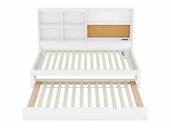 ModernLuxe Sofá cama con cama nido - 90x200 cm - con tablero de dibujo y compartimentos de almacenamiento - Blanco Marru00f3n
