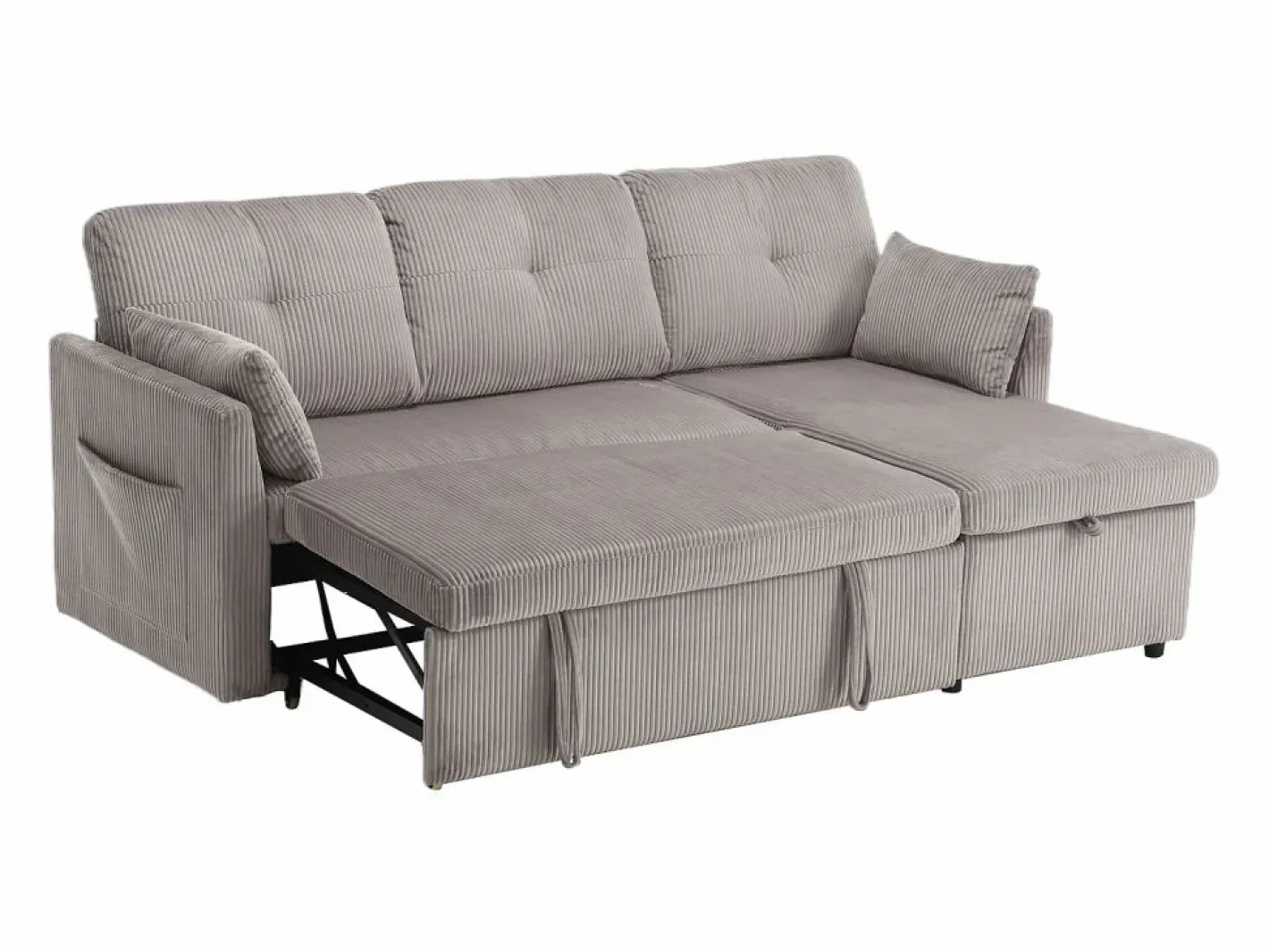 Sofá Modular|Sofá cama con chaiselongue intercambiable y bolsillos laterales cojines incluidos diseño moderno pana para salón(Sin colchón)