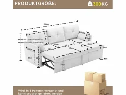 Sofá Modular|Sofá cama con chaiselongue intercambiable y bolsillos laterales cojines incluidos diseño moderno pana para salón(Sin colchón)