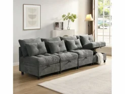 Sofá Modular|Sofá cama con chaiselongue intercambiable y bolsillos laterales cojines incluidos diseño moderno pana para salón(Sin colchón)