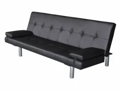 Clicnbuy Sofá cama con dos cojines cuero artificial ajustable Negro