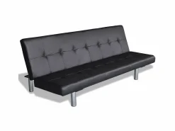 Clicnbuy Sofá cama con dos cojines cuero artificial ajustable Negro