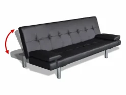 Clicnbuy Sofá cama con dos cojines cuero artificial ajustable Negro