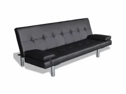 Clicnbuy Sofá cama con dos cojines cuero artificial ajustable Negro