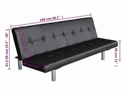 Clicnbuy Sofá cama con dos cojines cuero artificial ajustable Negro