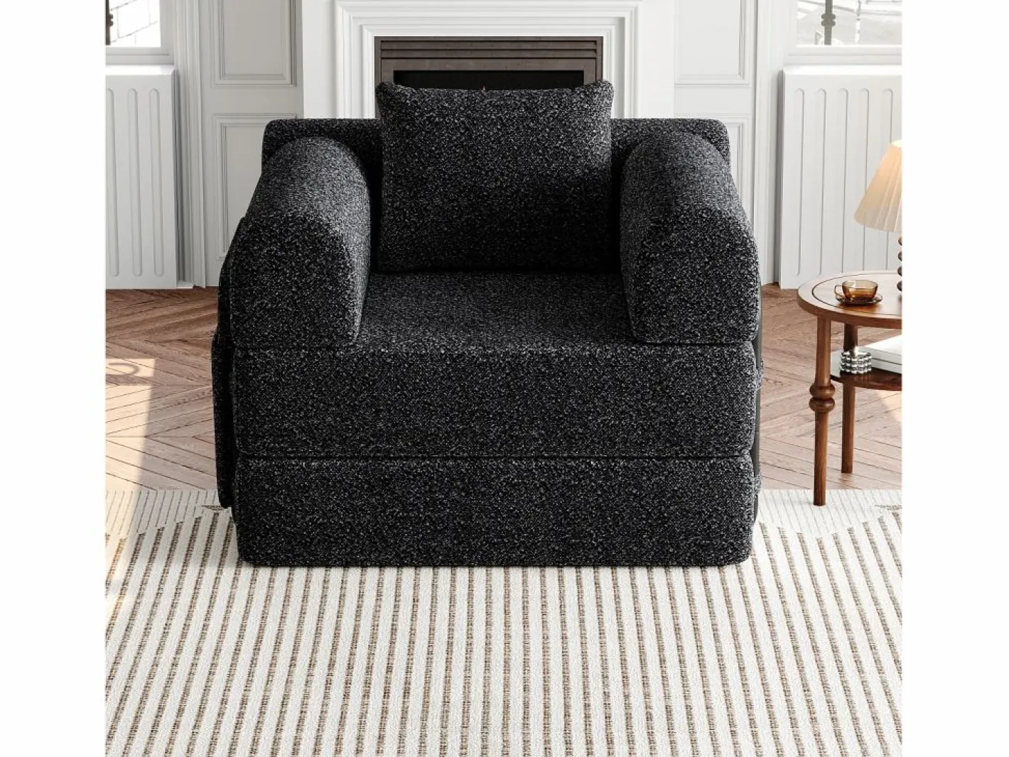 Hauss Spole Sofá cama convertible - Individual - Tela de chenilla negra Negro Hot