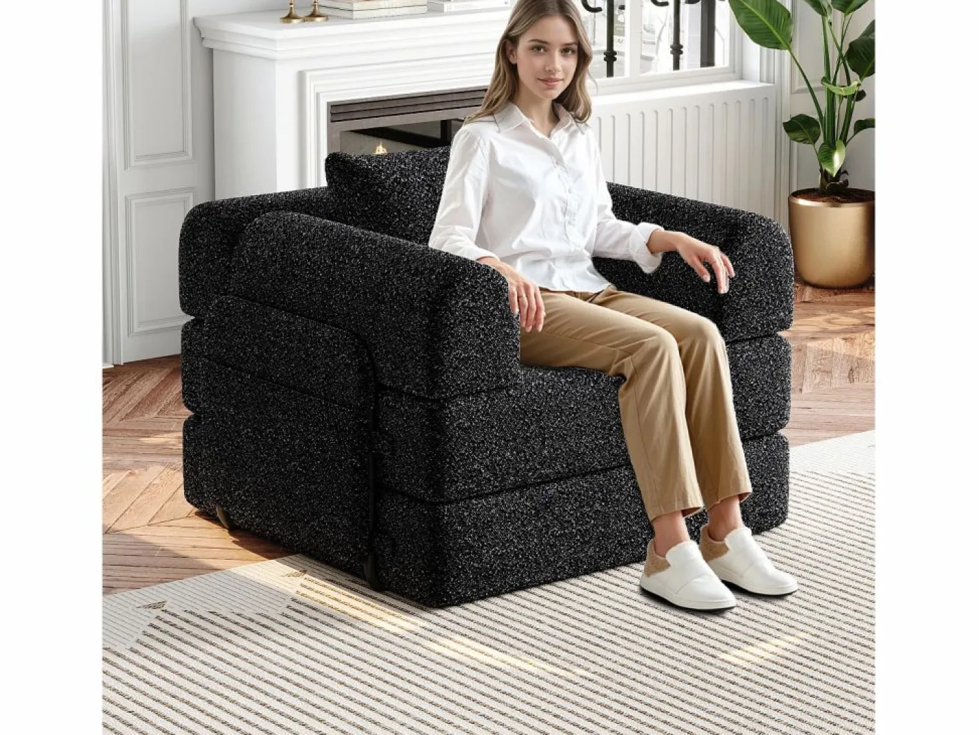Hauss Spole Sofá cama convertible - Individual - Tela de chenilla negra Negro Hot