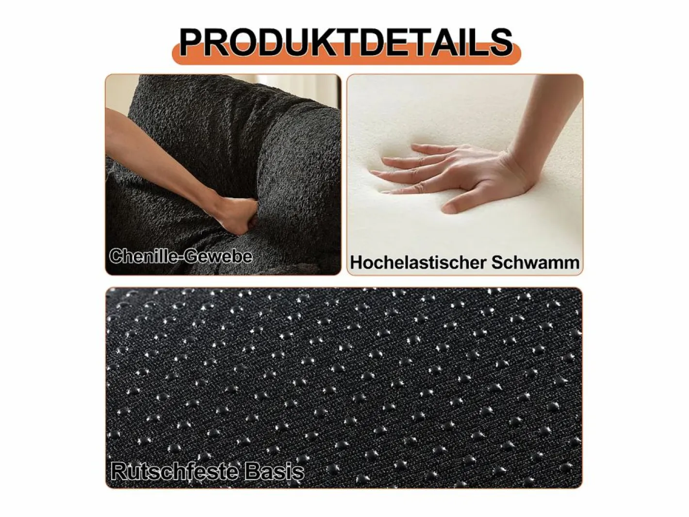Hauss Spole Sofá cama convertible - Individual - Tela de chenilla negra Negro Hot