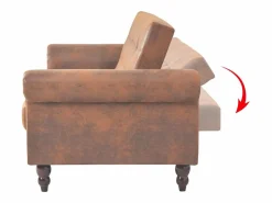 Clicnbuy Sofá cama convertible con reposabrazos de ante sintético marrón Marru00f3n Discount