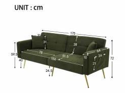 Merax Sofá - 2 Plazas|Sofá De Tela|Sofá cama convertible de 2 plazas en tejido Sherpa - 175 x 64 x 72 cm - Patas de metal dorado -