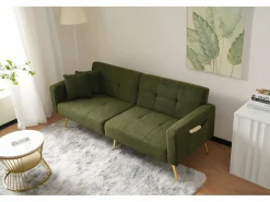 Merax Sofá - 2 Plazas|Sofá De Tela|Sofá cama convertible de 2 plazas en tejido Sherpa - 175 x 64 x 72 cm - Patas de metal dorado -