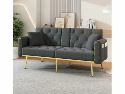 Sofá cama convertible de 2 plazas - Portavasos, 2 soportes lumbares y bolsillos laterales - Terciopelo^Hauss Spole Hot