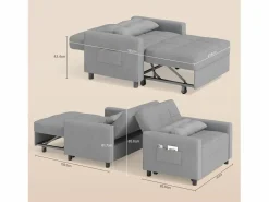 Sillón Cama|Sofá cama convertible de 1 plaza, sillón chaise longue, cojines ajustables, almacenamiento, ruedas, plegable AR22-G
