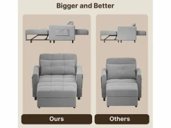 Sillón Cama|Sofá cama convertible de 1 plaza, sillón chaise longue, cojines ajustables, almacenamiento, ruedas, plegable AR22-G
