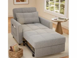 Sillón Cama|Sofá cama convertible de 1 plaza, sillón chaise longue, cojines ajustables, almacenamiento, ruedas, plegable AR22-G