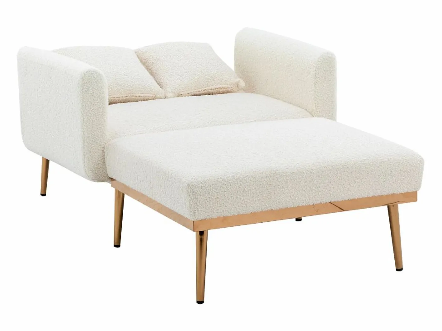 Diván Cama|Sofá cama convertible en osito - Patas de metal dorado - Función chaise longue