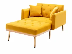 Diván Cama|Sofá cama convertible en osito - Patas de metal dorado - Función chaise longue