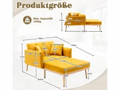 Diván Cama|Sofá cama convertible en osito - Patas de metal dorado - Función chaise longue
