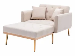 Sofá cama convertible en osito - Patas de metal dorado - Función chaise longue Beige Best