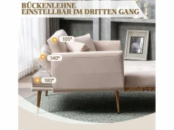 Sofá cama convertible en osito - Patas de metal dorado - Función chaise longue Beige Best