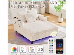 Merax Sofá cama de 3 plazas - 142 x 128 x 85 cm - con portavasos + puertos USB + LED - terciopelo - Beige Sale